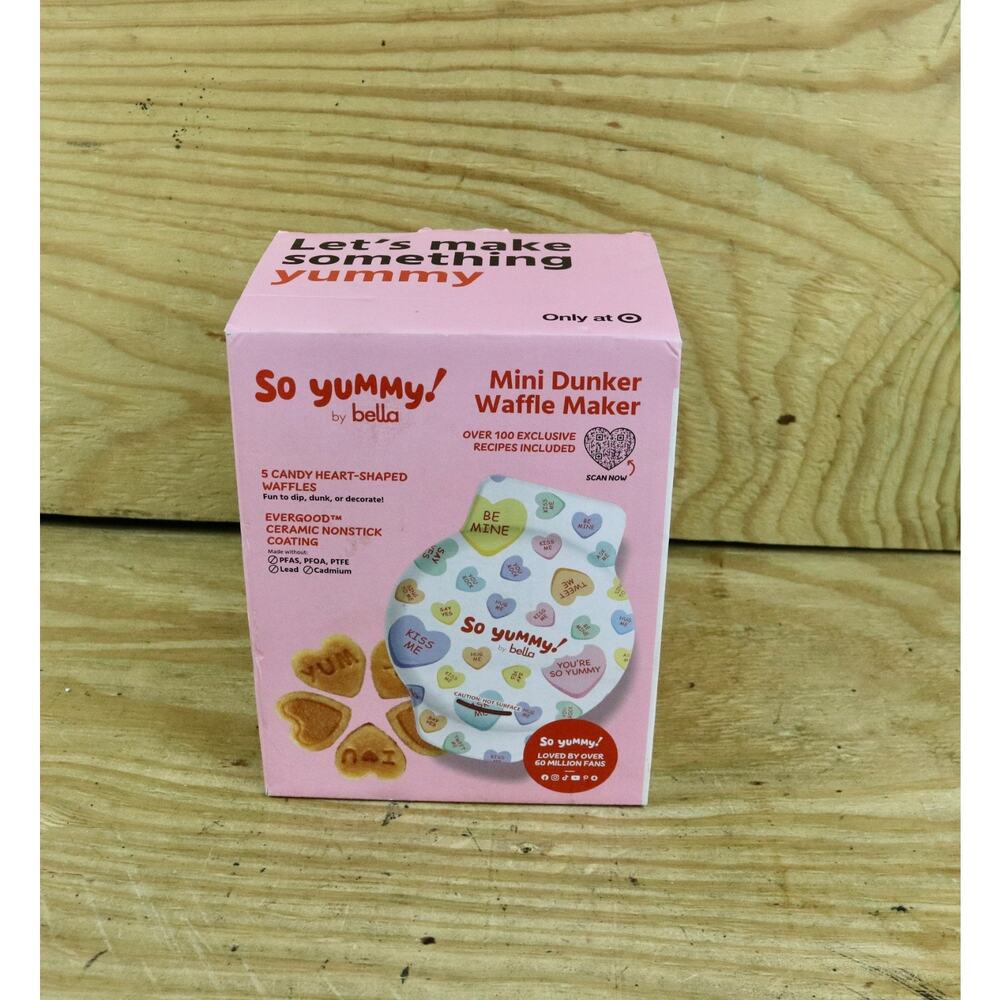 New So Yummy Bella Mini Dunker Hearts Shaped Nonstick Waffle Maker Valentine's